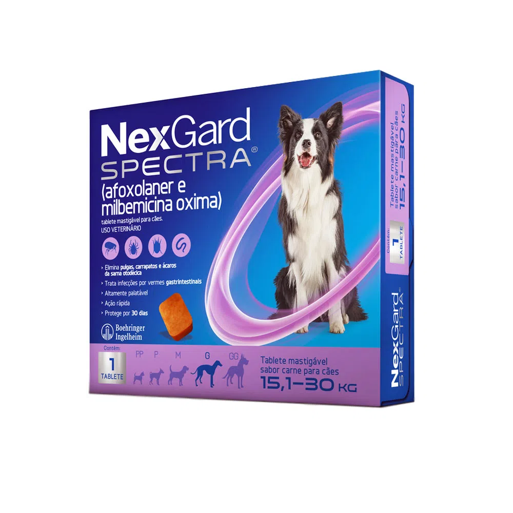 NexGard Spectra Antipulgas e Vermífugo Cães 15,1kg a 30kg 1 tablete