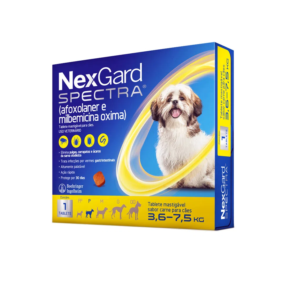 NexGard Spectra Antipulgas e Vermífugo Cães 3,6kg a 7,5kg 1 tablete