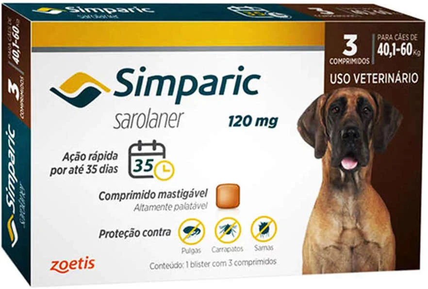 Antipulgas Simparic 40 a 60kg Cães 120mg 3 comprimidos