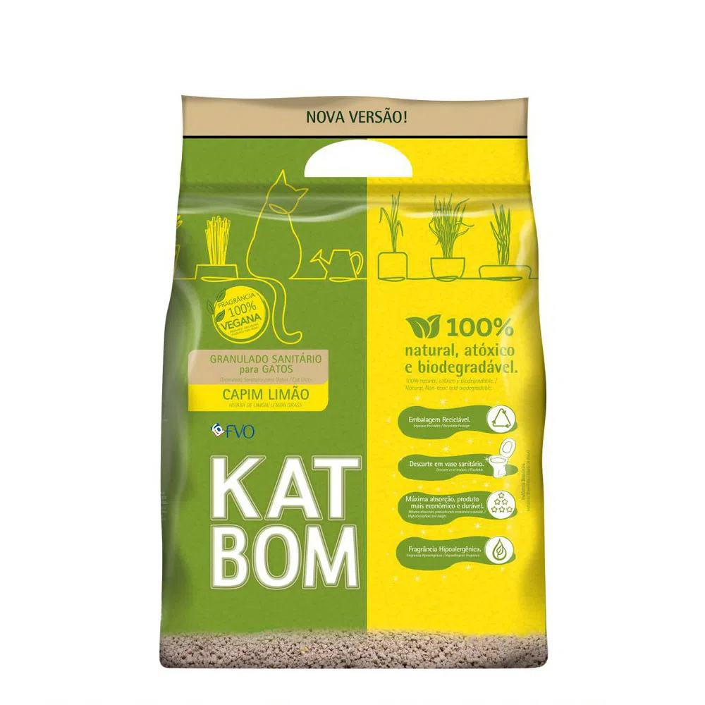 Areia para Gato Katbom Natural Granulado Higiênico Capim Limão 3 kg