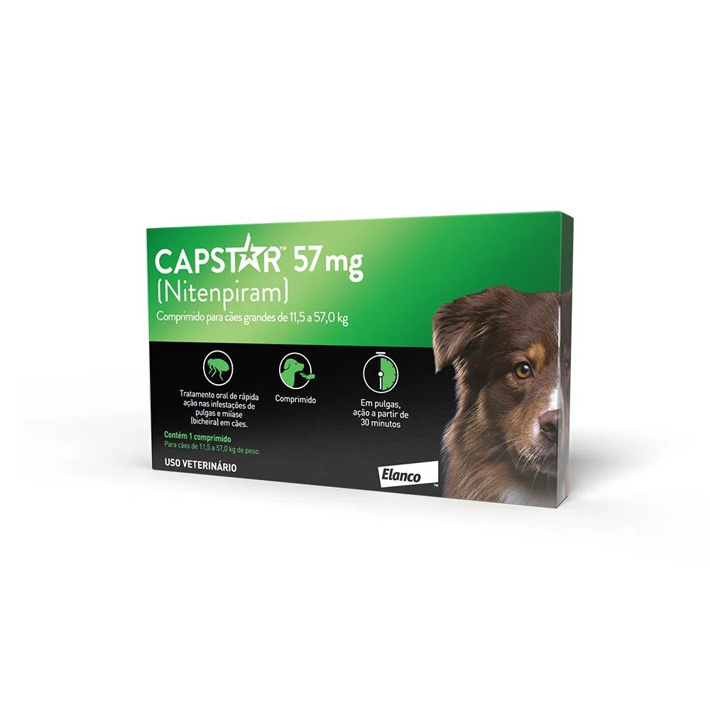 Capstar 57 mg: antipulgas para cães de 11,4 a 57 kg 1 comprimido