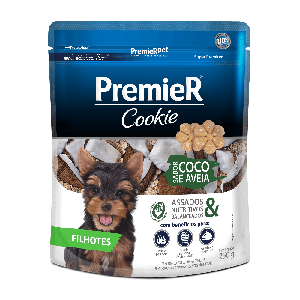 Cookie Premier Cães Filhotes Coco e Aveia 250 g