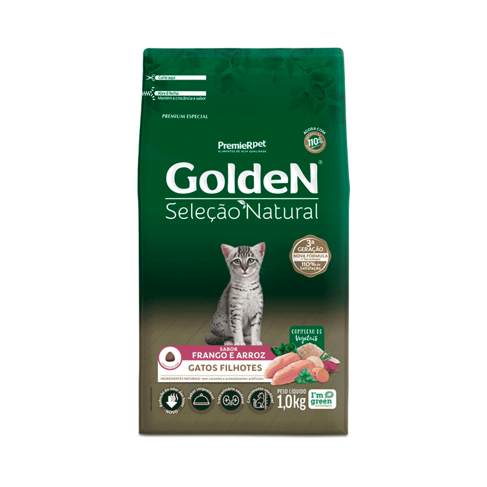 Ração Golden Seleção Natural Gatos Filhotes Frango e Arroz 1 kg