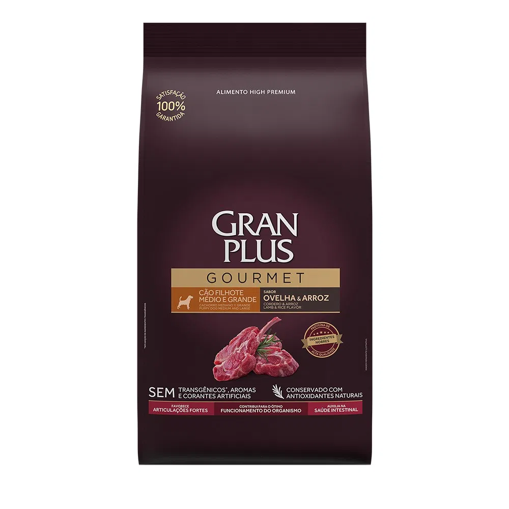 Ração GranPlus Gourmet Cães Filhotes Médio e Grande Ovelha e Arroz 3 kg