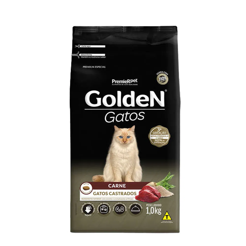 Ração Golden Gatos Castrados Carne 1 kg