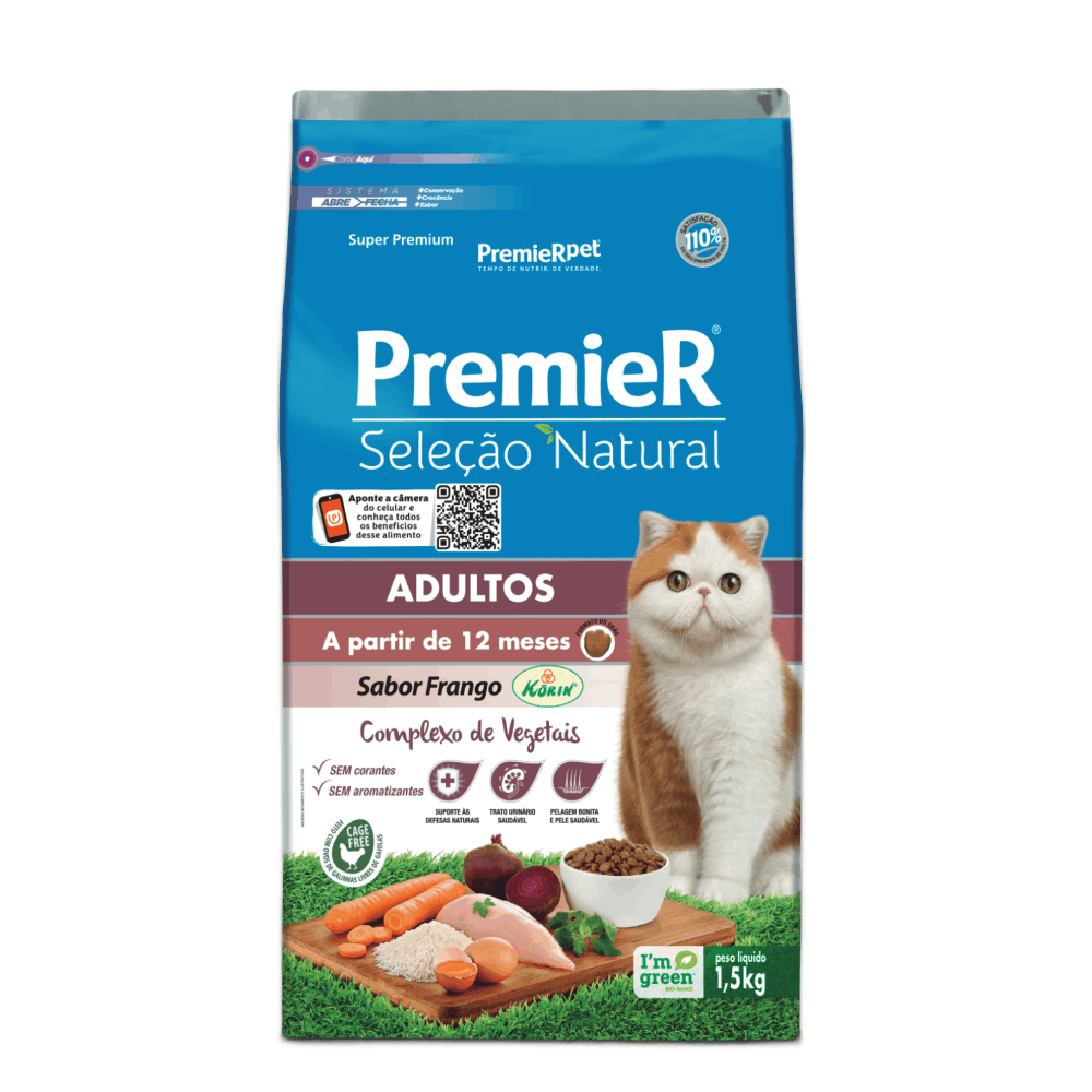 Ração Premier Gatos Adultos Seleção Natural Frango 1,5 kg