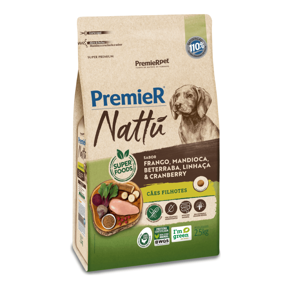 Ração Premier Nattu Cães Filhotes Mandioca 2,5 kg