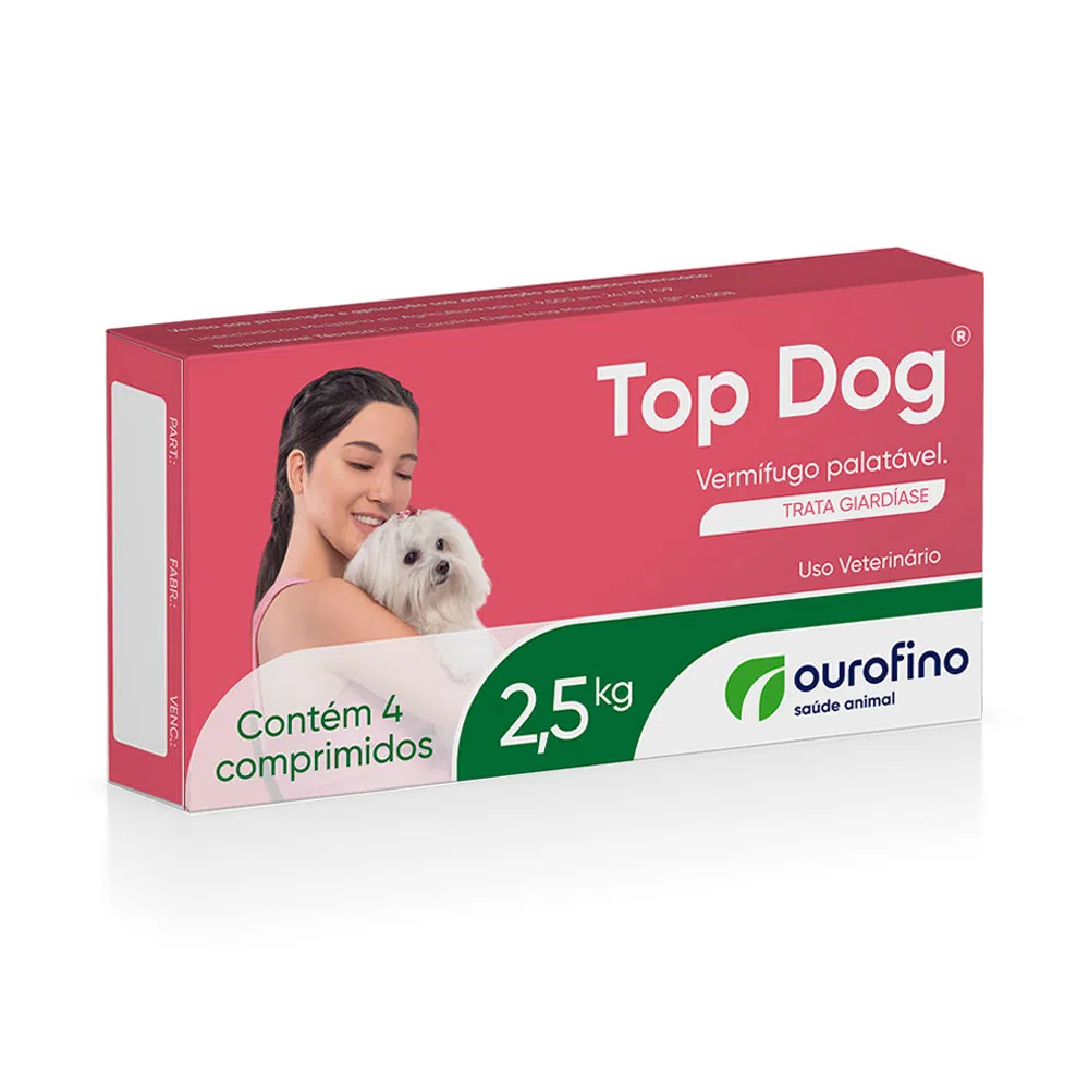 Vermífugo Top Dog Cães 2,5kg 4 comprimidos