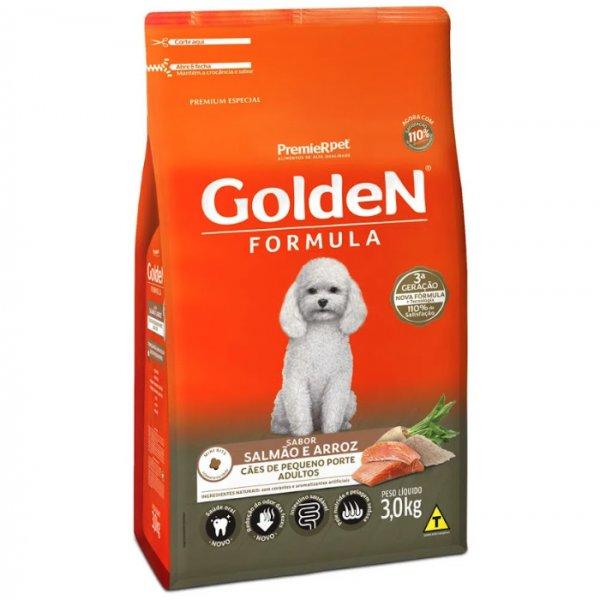 Ração Golden Fórmula para Cães Adultos Raças Pequenas Salmão e Arroz 3 kg