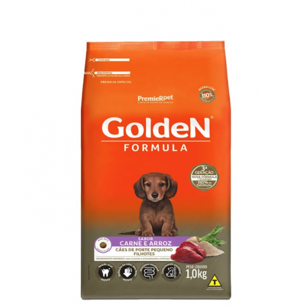 Ração Golden Formula Cães Filhotes Raças Pequenas Carne e Arroz 1 kg