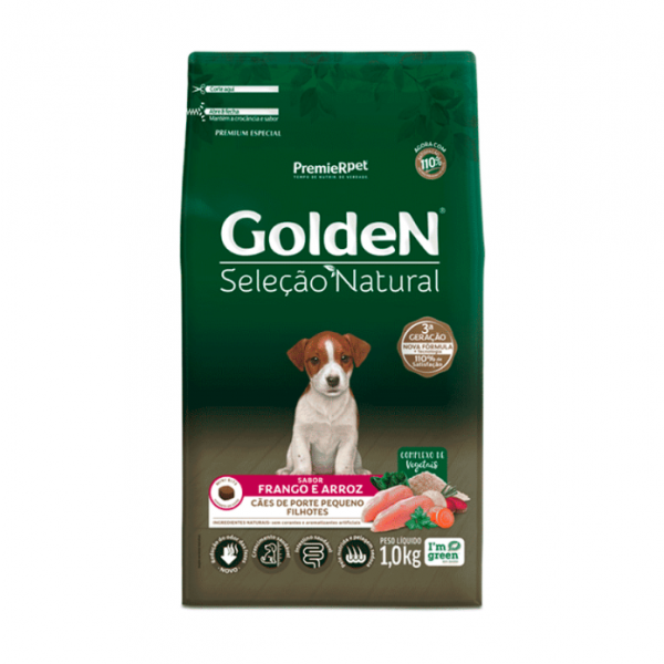 Ração Golden Seleção Natural Cães Filhotes Porte Pequeno Frango e Arroz Mini Bits 1 kg