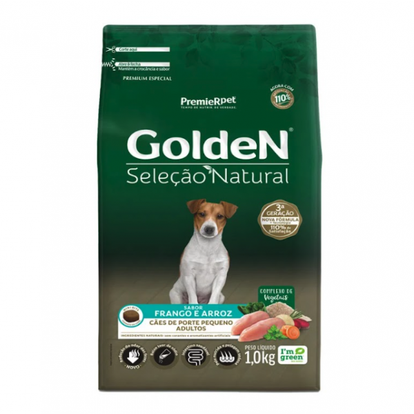 Ração Golden Seleção Natural Cães Adultos Porte Pequeno Frango e Arroz Mini Bits 1 kg