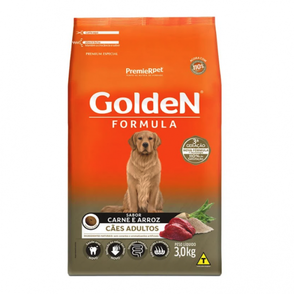 Ração Golden Fórmula para Cães Adultos Carne e Arroz 3 kg