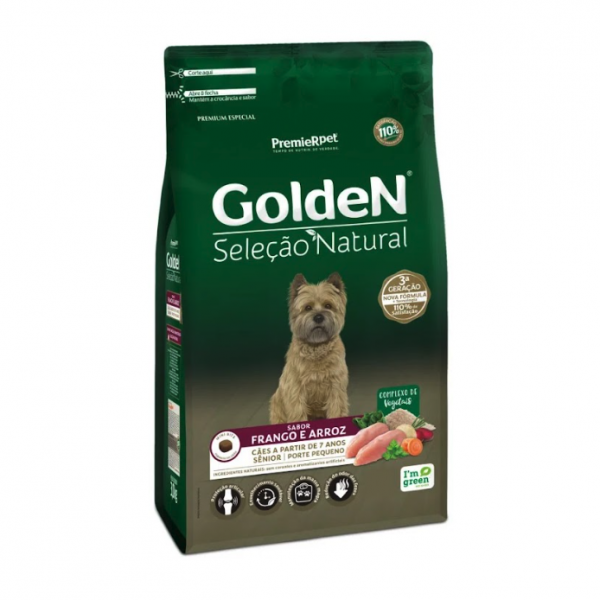 Ração Golden Seleção Natural Cães Sênior Porte Pequeno Frango e Arroz 10,1 kg