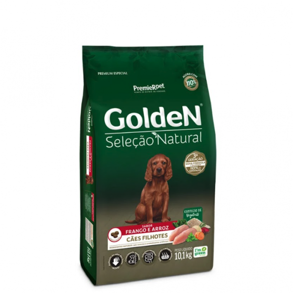 Ração Golden Seleção Natural Cães Filhotes Frango e Arroz 10,1 kg