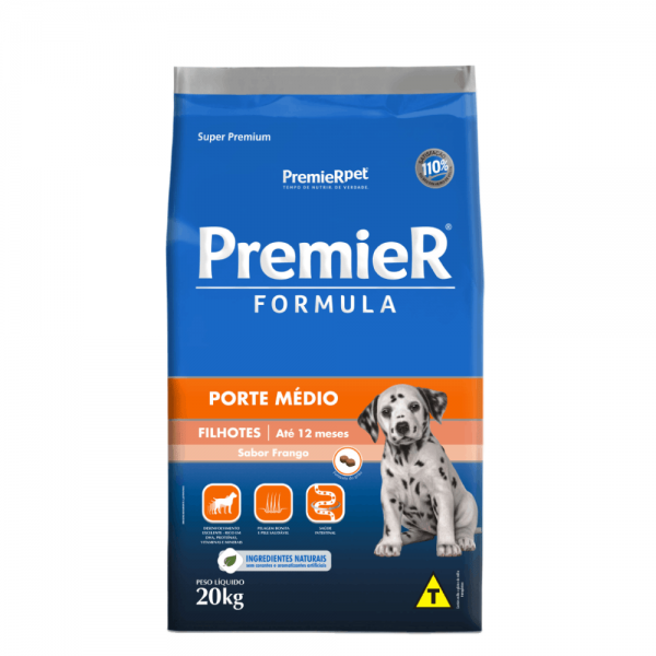 Ração Premier Formula Cães Filhotes Raças Médias Frango 20 kg