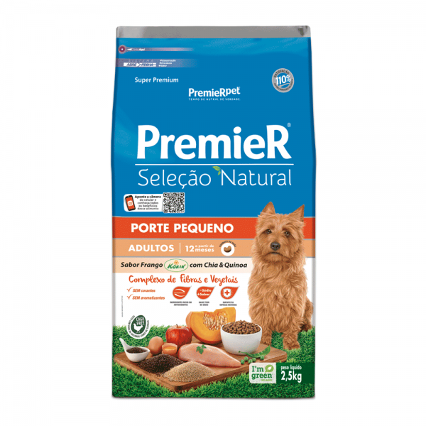 Ração Premier Seleção Natural Cães Adultos Pequeno Porte Frango com Chia e Quinoa 2,5 kg