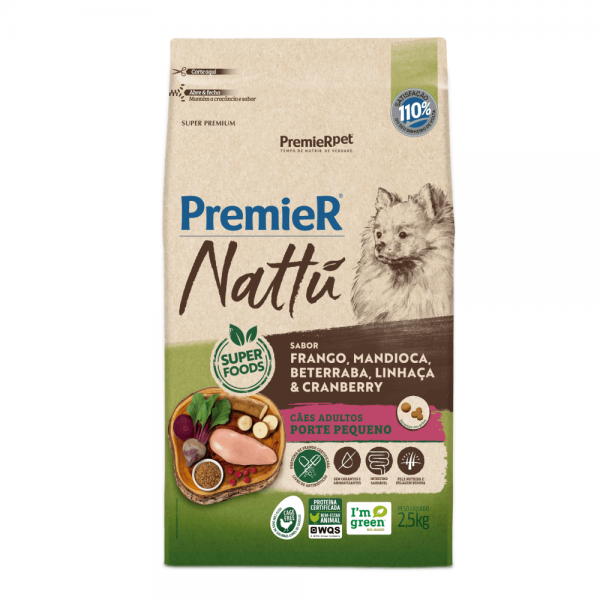 Ração Premier Nattu Cães Adultos Mandioca Pequeno Porte 2,5 kg