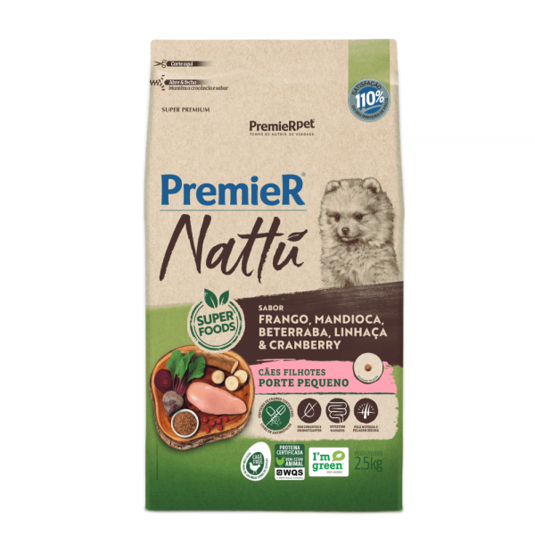 Ração Premier Nattu Cães Filhotes Mandioca Pequeno Porte 2,5 kg