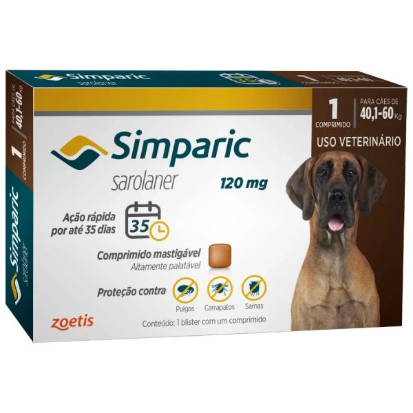 Antipulgas Simparic 40 a 60kg Cães 120mg 1 comprimido