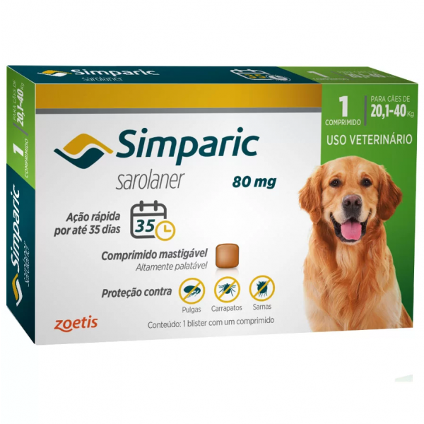 Antipulgas Simparic 20 a 40kg Cães 80mg 1 comprimido