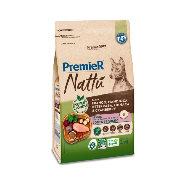Ração Premier Nattu Cães Adultos Sênior Pequeno Porte Mandioca 2,5kg