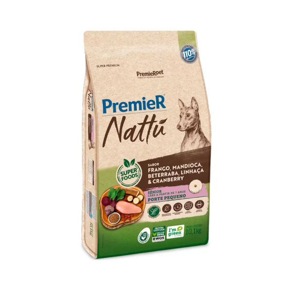 Ração Premier Nattu Cães Adultos Sênior Pequeno Porte Mandioca 10,1kg
