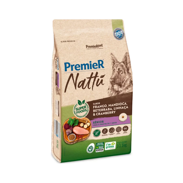 Ração Premier Nattu para Cães Sênior Sabor Mandioca 10,1kg