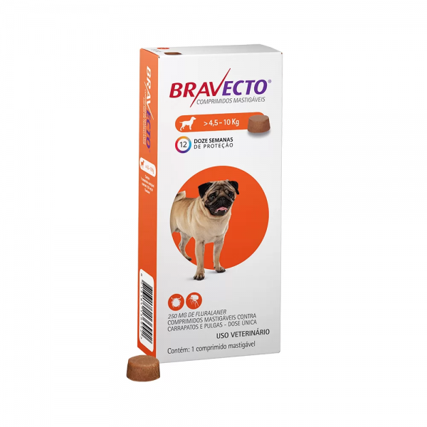 Antipulgas e Carrapatos Bravecto 4,5 a 10 kg para Cães 250mg 1 comprimido