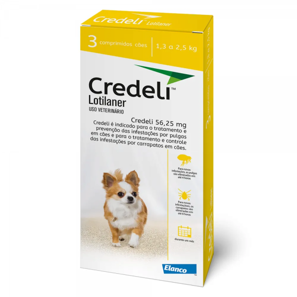 Antipulgas Credeli 56,25mg Cães 1,3 a 2,5 kg 3 comprimidos