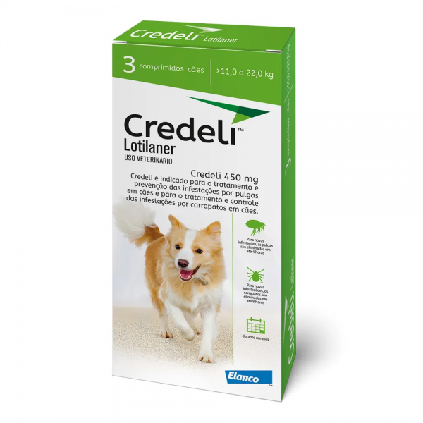 Antipulgas Credeli 450mg Cães 11 a 22kg 3 comprimidos