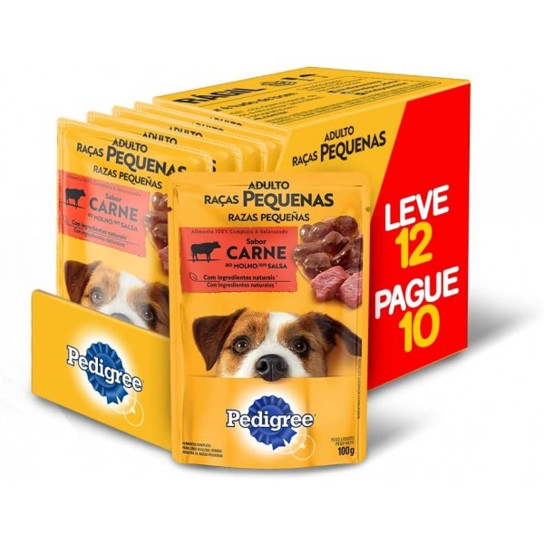 Ração Úmida Pedigree Sachê Carne ao Molho para Cães Adultos de Raças Pequenas - Leve 12 Pague 10