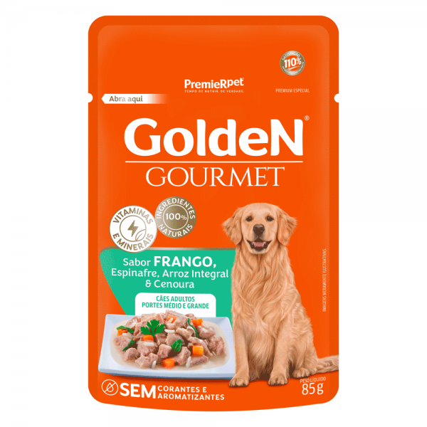 Ração Úmida Golden Gourmet Cães Adultos Portes Médio e Grande Frango 85 g
