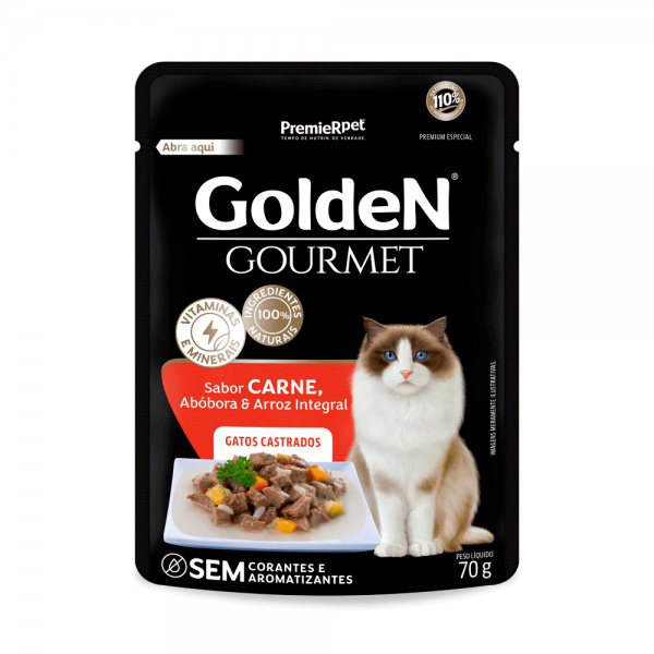 Ração Úmida Golden Gourmet Gatos Castrados Carne 70 g