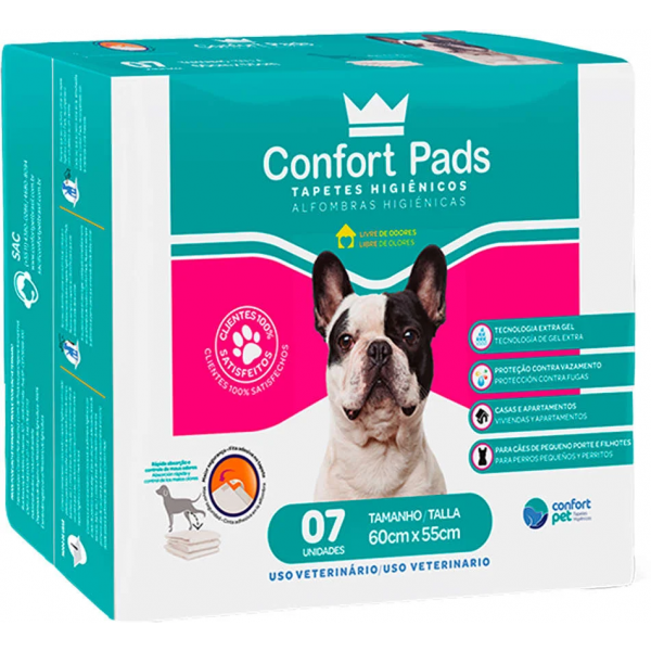 Tapetes Higiênicos Confort Pads 55 x 60 cm com 7 unidades