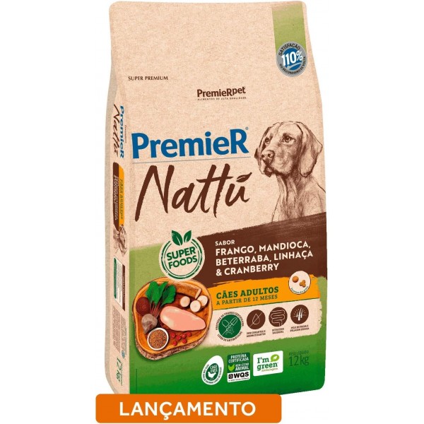  Ração Premier Nattu Cães Adultos Mandioquinha 12 kg