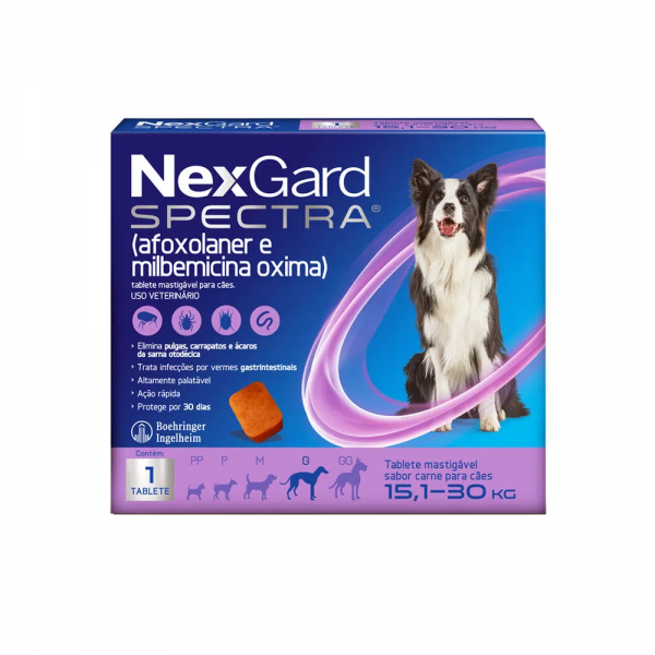 NexGard Spectra Antipulgas e Vermífugo Cães 15,1kg a 30kg 1 tablete