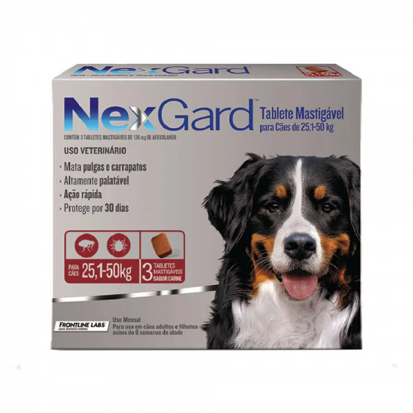 NexGard Antipulgas e Carrapatos para Cães de 25,1 a 50 kg 3 tabletes