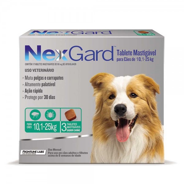 NexGard Antipulgas e Carrapatos para Cães de 10,1 a 25kg 3 tabletes