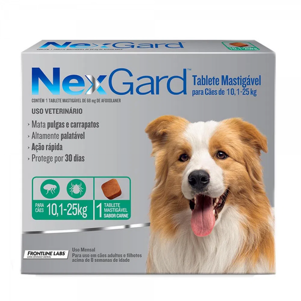 NexGard Antipulgas e Carrapatos para Cães de 10,1 a 25kg 1 tablete