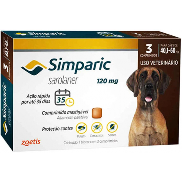 Antipulgas Simparic 40 a 60kg Cães 120mg 3 comprimidos