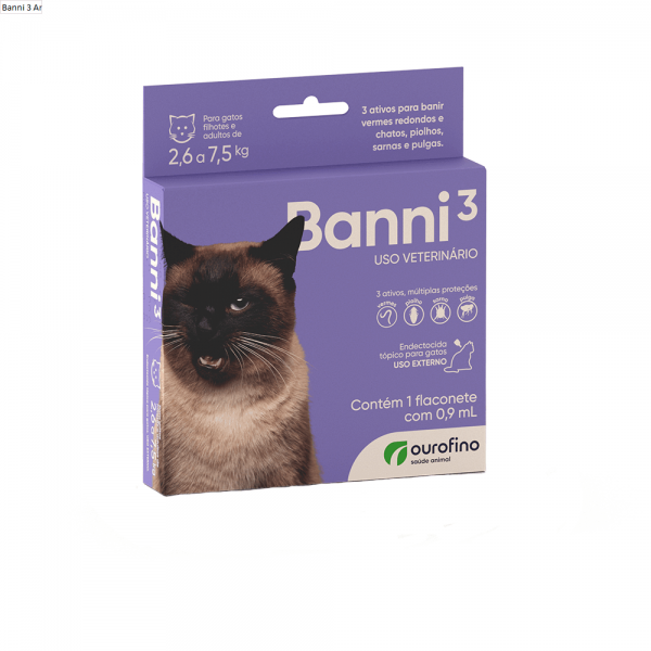 Banni 3 Antipulgas para Gatos de 2,6kg a 7,5kg 0,9 ml