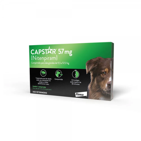 Capstar 57 mg: antipulgas para cães de 11,4 a 57 kg 1 comprimido