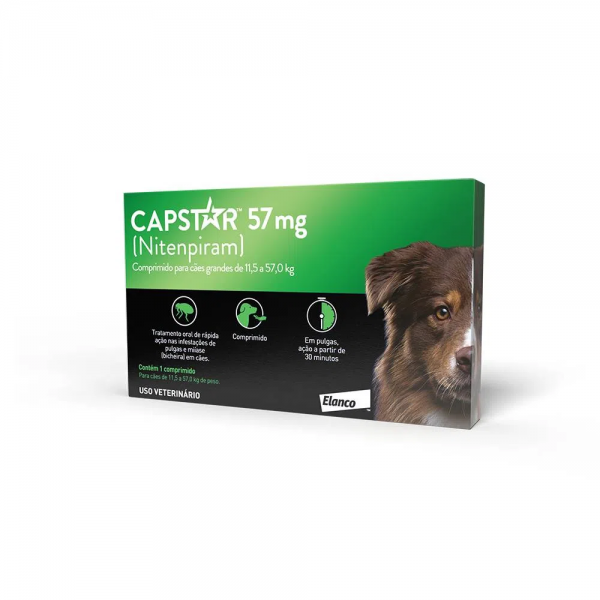 Capstar 57 mg: antipulgas para cães de 11,4 a 57 kg 6 comprimidos