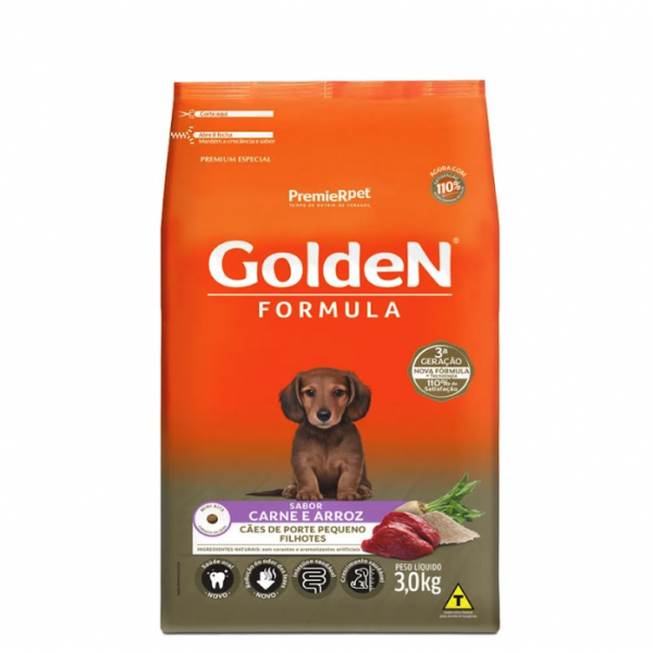 Ração Golden Formula Cães Filhotes Raças Pequenas Carne e Arroz 3 kg
