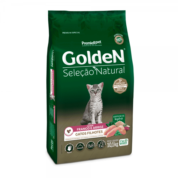 Ração Golden Seleção Natural Gatos Filhotes Frango e Arroz 10,1 kg