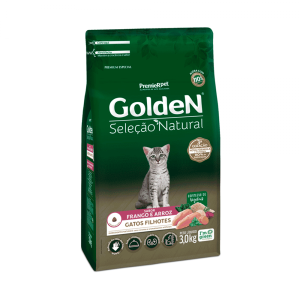 Ração Golden Seleção Natural Gatos Filhotes Frango e Arroz 3 kg