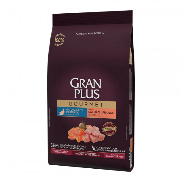 Ração GranPlus Gourmet Gatos Adultos Castrados Salmão e Frango 3 kg