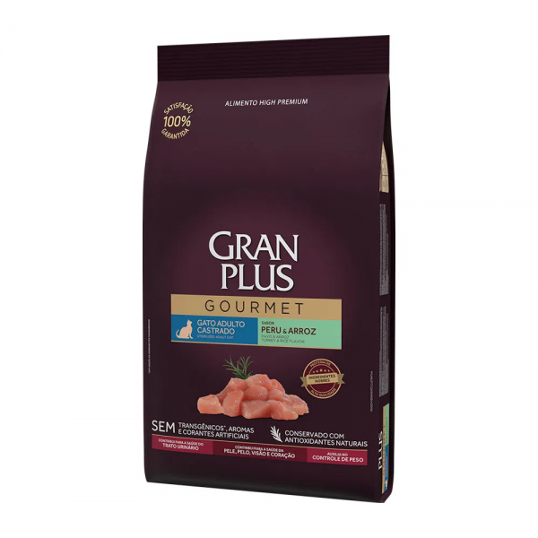 Ração GranPlus Gourmet Gatos Adultos Castrados Peru e Arroz 1kg