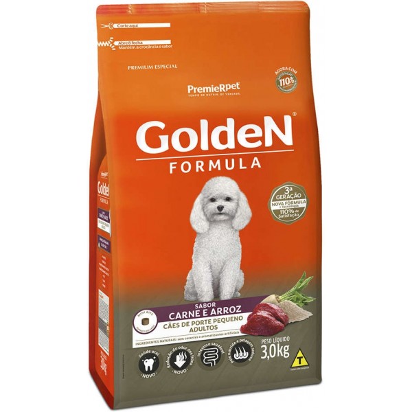 Ração Golden Formula Cães Adultos Raças Pequenas Carne e Arroz Mini Bits 3 kg